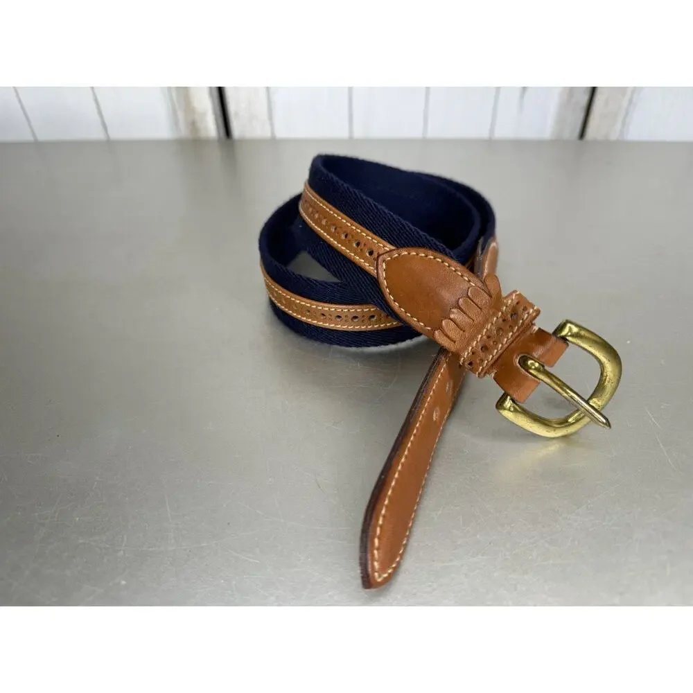 Vintage Faconnable Womens Mens Unisex Leather Belt Navy Woven Made France Sz 30